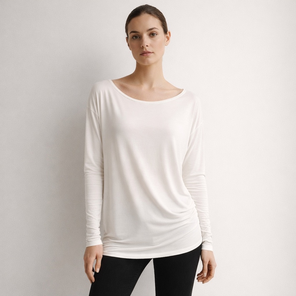 United Colors of Benetton Cream Draped Long Sleeve Asymmetrical Top XS Boatneck